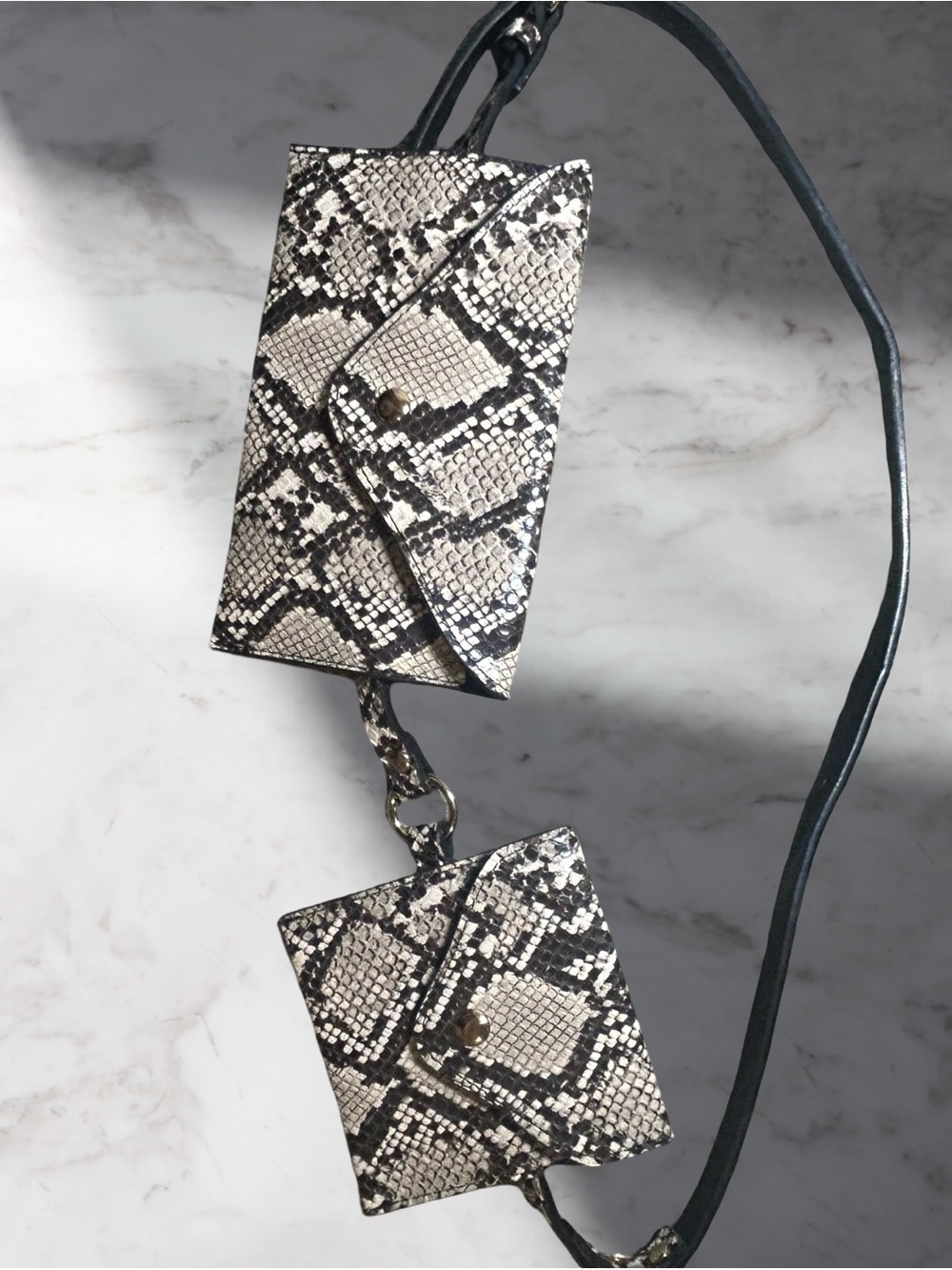 Zara Snake-Print Double Pouch Crossbody - Black & Cream